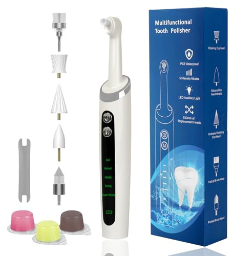 Polisseuse dentaire électrique multifonctionnelle, étanche IPX6, 5 modes d'intensité, lumière LED, 5 embouts, blanchiment des dents et nettoyage en profondeur