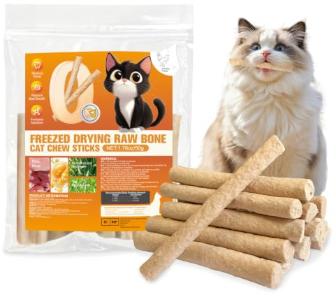 Bâtonnets à mâcher lyophilisés pour Chat 50g - Friandises dentaires félines pour rafraîchir l'haleine et contrôler Le tartre - Bâtonnets de Dentition pour félins