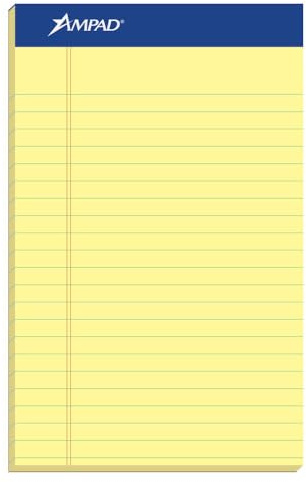 Ampad Perforated Pad, Size 5 x 8, Canary Yellow Paper, Jr. Legal, 50 Sheets Per Pad, 12 Pack (20-264)