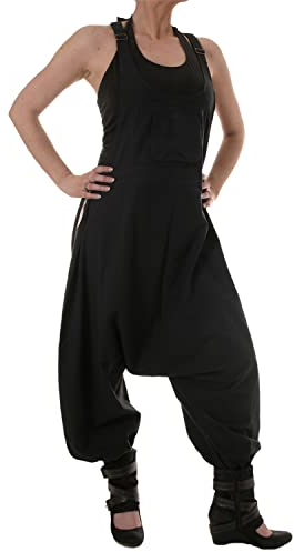 Vishes - Alternative Bekleidung - Legere Damen Latzhose Haremshose Sommerhose Overall Baumwolle schwarz2 36-38
