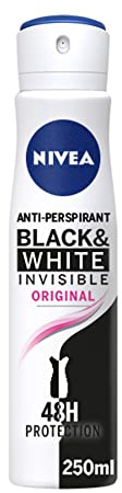 NIVEA Black & White Invisible Anti-Perspirant Spray Pack of 6 (6 x 250ml), 72hr Anti-Sweat Women's Deodorant Spray, No Stains on Black and White Clothes
