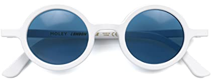 LONDON MOLE Eyewear | Moley Sonnenbrille | Runde Brille | Modemarke | UV400 Schutz | Herren Damen Unisex | Federscharniere |, Retro (weiß und blau)