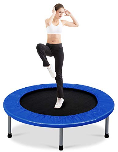 GOPLUS Mini Trampoline Fitness Pliable, Trampoline de Sport Silencieux pour Intérieur et Extérieur avec Tapis de Sécurité, Charge Max 150KG, pour Adultes et Enfants (Bleu)