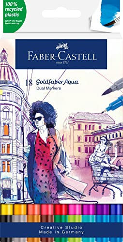 Faber-Castell 164618 - Goldfaber Aqua Dual Marker, mit Pinselspitze und Fineliner Spitze, 18er Etui