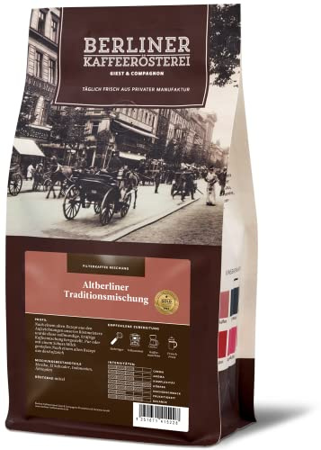 Berliner Kaffeerösterei - Altberliner Traditionsmischung (1000g / ganze Bohne), Röstgrad Kaffee: mittel, 100% Arabica Bohnen, Aromaprofil: Nussig/Röstig/Süß