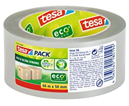 tesa Tesapack ECO und ULTRA STRONG ecoLogo - transparentes Kunststoff-Packband mit extra starker Haftkraft - umweltfreundliches Klebeband, lösemittelfrei hergestellt - 66 m x 50 mm