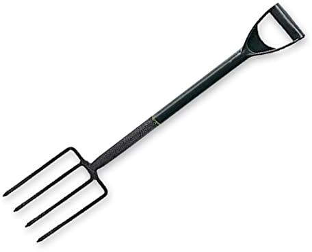 KHAPALWAK Heavy Duty Garden Fork, Carbon Steel Digging Fork, 4-Tines Garden Digging Fork with Plastic Coated D Handle, Lightweight & Ergonomic Design