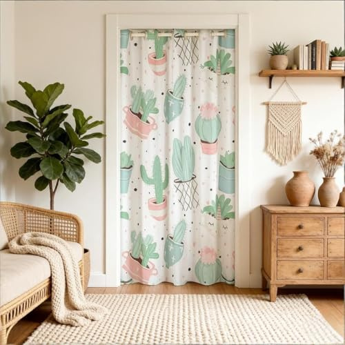 Tenda scorrevole per porta armadio con cactus e piante grasse in stile bohémien, 203 cm (80 pollici), isolante termica, divisorio per la privacy, tenda oscurante 30%-50%, 1 pannello 86x203cm