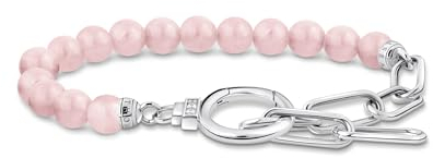 Thomas Sabo Silver Bracelet with Link Chain Elements and Rose Quartz Beads 925 Sterling Silver