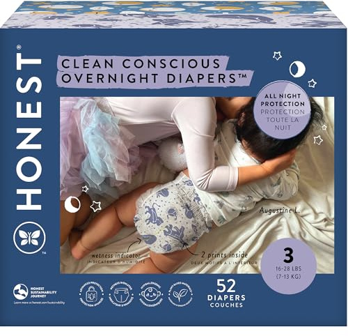 The Honest Company Overnight Diapers, Cozy Cloud, Size 3, 52 Count