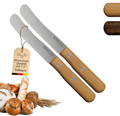 PIKAS SINCE 1727 Solingen, set da 2 coltelli a gobba in faggio, robusti rivetti cavi, coltello per la colazione, coltello per panini, direttamente dal produttore e dalla produzione propria, estrattore