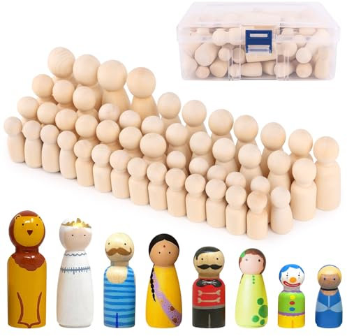 TNOMSNO Holzfiguren zum Bemalen, 50 Stück Unvollendete und Klein DIY Holzfiguren, Figuren zum Bemalen, Spielfiguren Holz, Holzkegel für Dekoration, Hochzeit, Weihnachten und Geburtstag