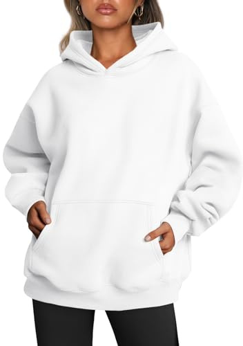 Trendy Queen Womens Oversized Hoodies Fleece Sweatshirts Fall Fashion 2025 Pullover Sweaters Winter Clothes, White, XS