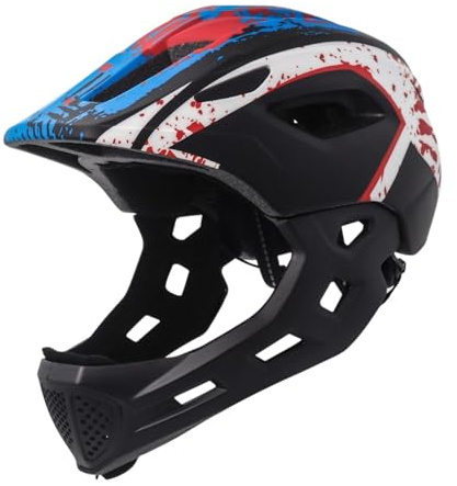 Casque de vélo pour Enfants, Casque Enfant Velo, Casque de Cyclisme Casque de vélo, Casque Complet pour Anti-Choc Menton Protection Détachable pour Enfant, Design Respirant 46-53cm, Noir et Blanc