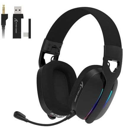 MAMBASNAKE x ATTACK SHARK L90 flytbart ultralätt trådlöst spelheadset, 7.1 surroundljud, BT5.3/2.4Ghz/kabel, RGB, 40 mm neodym-drivrutin, pluggbar mikrofon, för PC/PS4/PS5/Switch/Xbox- Svart