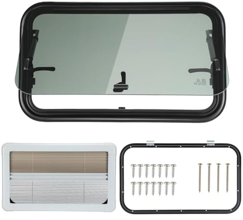ISINEVER Finestra laterale per camper 700 x 400 mm, con tenda avvolgibile integrata e zanzariera per camper, roulotte, furgoni, camper, auto, autobus, barche