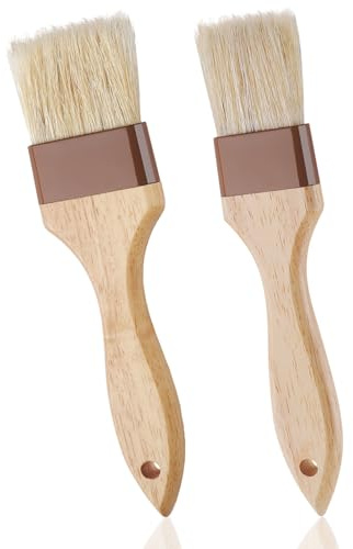 2 pennelli da pasticceria con setole naturali, manico in legno di faggio e spazzole per barbecue, per cucinare, burro, olio, marinata, grigliare e cuocere, pennelli da cucina (3,8 cm e 5,1 cm)