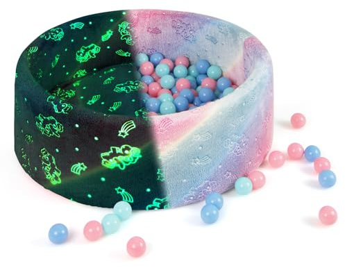 GOPLUS Piscina de Bolas Fosforescente para Bebé con 200 Bolas Oceánicas de Colores, con Funda Lavable en Máquina, Piscina Redonda de Espuma Suave de 86 x 30 CM (Rosa)