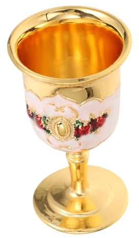 GALPADA Copa De Vino Blanco De Aleación De Zinc Copa De Licor Para Fiestas Casa Bar Color Blanco Flor Dorada y Roja Diseño Floral Aleatorio