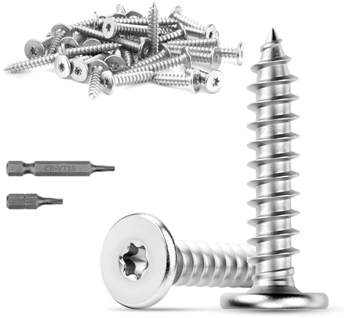 Mbsomnus M4 x 30 mm träskruvar rostfritt stål 60 stycken självgängande Torxskruvar 304 rostfria skruvar trä platt huvudskruvar Torx plåtskruvar för skåp trägolv förvaringshyllor möbler