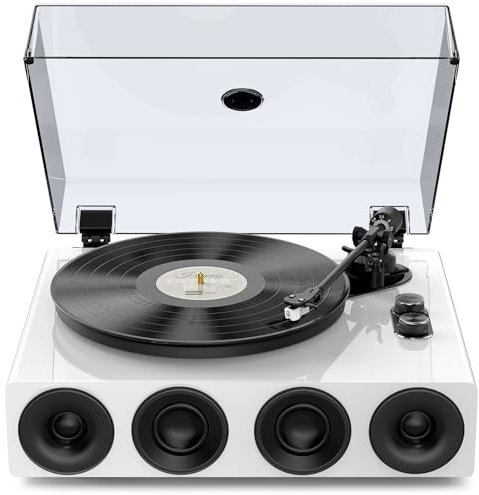 1 by ONE Plattenspieler mit integrierten Lautsprechern, Phono Vorverstärker, Riemenantrieb, 33/45 RPM, MM-Tonabnehmer, Bluetooth Eingang