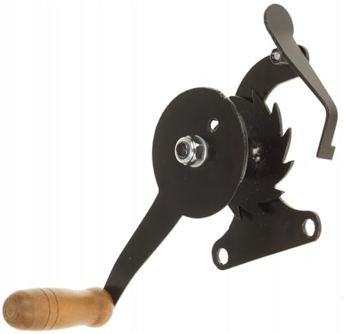 FEINZ - Seilwinde hand mit Kurbel - für Grill Barbecue - Handwinde fuer Schwenkgrill - Handseilwinde klein - Handkurbel - Handwinden - Grillrolle - Grillrostwinde aus Stahl - Holzgriff