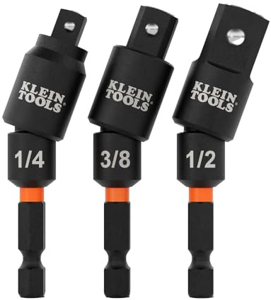 Klein Tools 65813SW 3-Piece Impact Swivel Socket Adapter Set, 1/4, 3/8, 1/2 Square Drive, Impact Driver to Socket Extensions, 20-Degree Swivel, Impact-Rated, Ball Detent