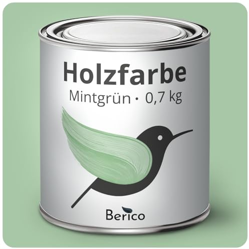 Berico Holzfarbe - Mintgrün Pastellgrün - 0,7 Kg - 4in1 Premium Holzlack inkl. Grundierung & Decklack - Für Innen und Außen - Robust & Wetterfest