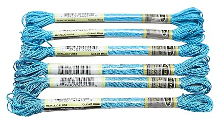 Juego de 6 piezas hilo bordado metálico alto brillo con efecto luz, punto cruz 8 metros largo, madeja hebras para Bordado(Cobalt Blue 6PCS)
