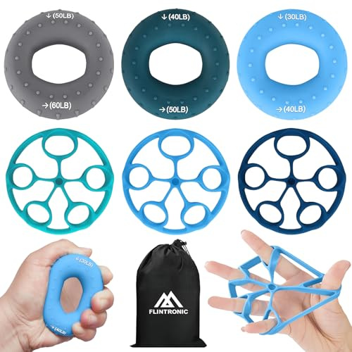 Flintronic Set de 7 Entrenador de Fuerza de Agarre, Con Niveles de Resistencia Bidireccionales, Fortalecedor de Agarre de Mano de Dedos para Fuerza Dirigida, Alivio