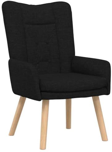 GeenYuu Fåtölj svart med tyg och plywood 63 x 67 x 94 cm, relaxfåtölj för vardagsrum och kontor, vadderad med ben av gummi trä, bekväm armstol för avkoppling och avkoppling