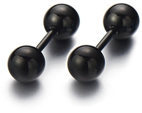 6MM Nero Bilanciere Palla, Orecchini da Uomo Donna, Finto Dilatatore Fake Plug, Acciaio Inossidabile, 1 Paio