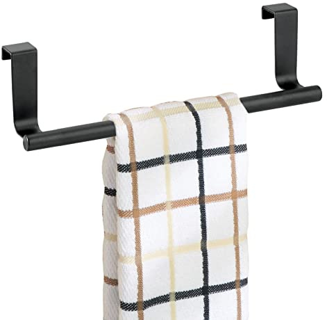 mDesign Porte-Serviettes – Porte-torchon à Suspendre sur Un Placard – Accroche torchon pour la Cuisine, la Salle de Bain ou Le Garage – Largeur : 23 cm – Couleur : Noir Mat
