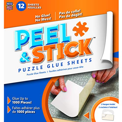 MasterPieces Accessories - 12 Permanent Adhesive Jigsaw Puzzle Glue Sheets with Peel-Off-Backers