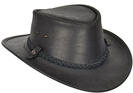 House of Luggage Original Bush Lederhut Authentischer BC Hat Cowboy Outback Stil Steer Verstecken Hergestellt in Australien HLG33 (Schwarz, XX-Large)