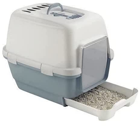 Kerbl Katzentoilette Cathy Clever & Smart (Farbe blau/weiß, L x B x H 58 x 45 x 48 cm, mit ausziehbarem Katzenstreufach) 81582