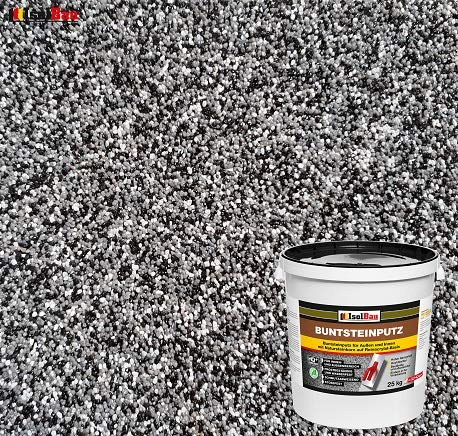 Isolbau - Buntsteinputz für Außen und Innen (Weiß, Grau, Schwarz) 25 kg - BP30 Mosaikputz Dekorationsputz Frostsicher, Wasserfest, Stoßfest