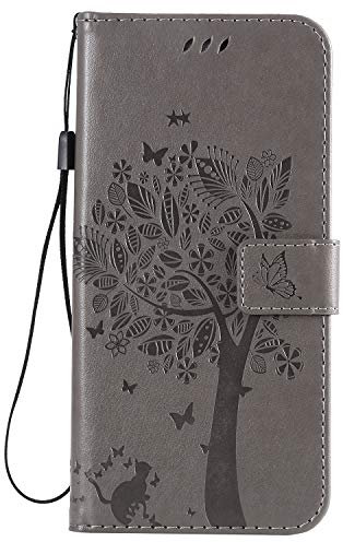 Thoankj Samsung Galaxy A71 Phone Case Shockproof PU Leather Flip Wallet Cases Cat & Tree with Stand Magnetic Card Slots Holder Gel Bumper Folio Slim Fit Protective Cover for Samsung Galaxy A71 Grey