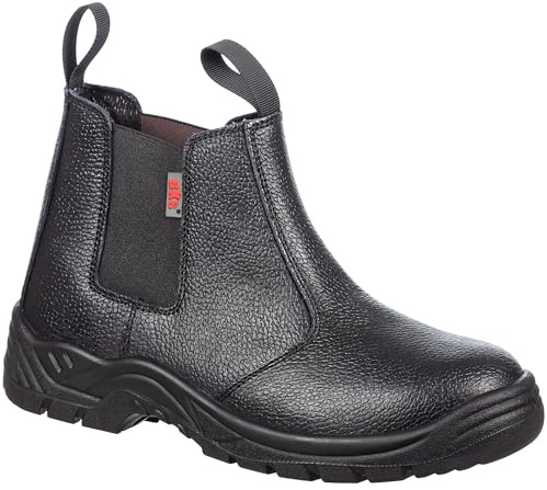 BKS Mens Slip On Steel Toe Safety Work Dealer Boots with Steel Midsole (9) Black