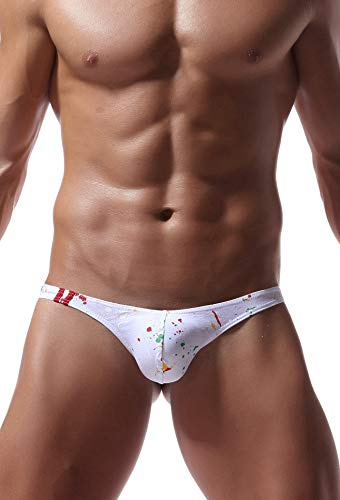 Newsywell Hombre Algodon Tanga Ligero Mini Talle Bajo Hilo G-String Calzoncillos Culturismo Basic Thong Bikini Slip Ropa Interior Blanco X-Large