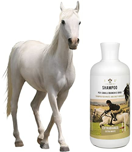 Shampoo ExtraBianco Naturale e Vegetale, 500ml - Ripristina il Naturale Colore di Manti, Code e Criniere - Rispetta il PH fisiologico della cute - per Cavalli Chiari, Bianchi o Grigi, Linea 101