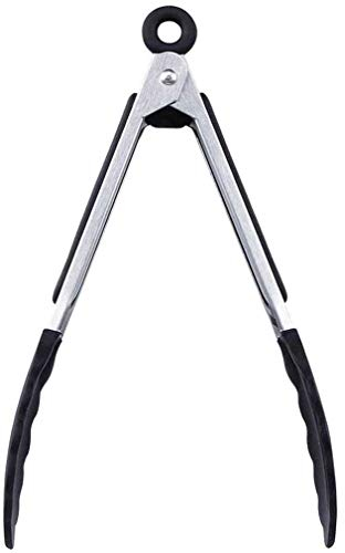 (7 / nero) - Pinze da cucina antiscivolo Utensile pratico Resistente al calore Presa facile per cucinare, servire, barbecue, buffet, insalata, ghiaccio, forno