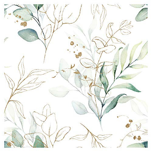 murando Papel Pintado Hojas 10m Fotomurales tejido no tejido rollo Decoración de Pared decorativos Murales XXL Papel de Parede moderna de Diseno Fotográfico golden Blanco Verde Ramas b-B-0570-j-a