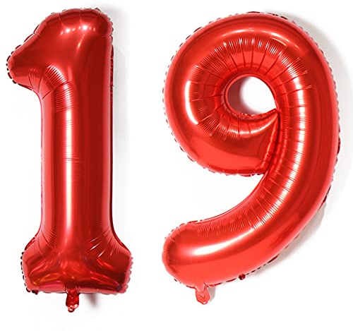 Luftballons Zahl 19, Zahl ballon 19 rot Luftballons 19. Geburtstag deko Mädchen Folienballon 19 Zahlballons 19 rot XXXL 40 Riese Aufblasbar Helium Ballon 19 jahre Geburtstag Deko Mädchen rot (19)