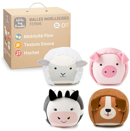 Little Big Friends Roly Poly Balls - Sensorisches Ballspielzeug für Babys & Kleinkinder | Entwickelt Motorik & Hand-Augen-Koordination | Bauernhof | 4er Set