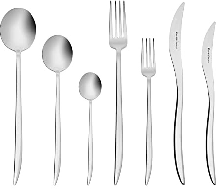 Karaca Amour Elegance - Cubertería de 84 piezas con caja para 12 personas, acero, 12 tenedores, 12 cucharadas, 12 cuchillos de mesa, 12 tenedores de postre, 12 cucharas de postre