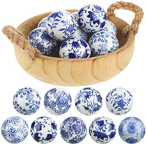 Vesici 9 Pcs Blue and White Porcelain Balls Decorative Chinoiserie Orbs for Centerpiece Bowls China Ceramic Balls Farmhouse Basket Tray Vases Decoration Gifts for Dining Table Holiday(Classic Style)