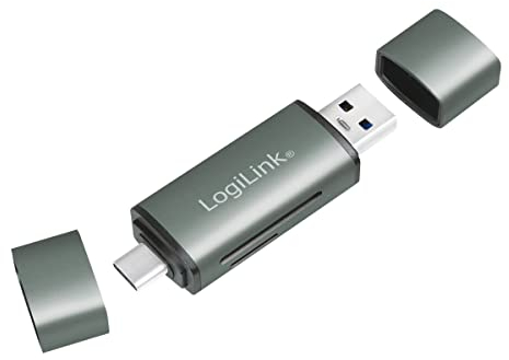 LogiLink CR0043 - Lector de Tarjetas USB 3.2 (Gen1) para Tarjetas SD y microSD en Carcasa de Aluminio, para Tarjetas de Memoria de hasta 2 TB, conexión a través de USB-A o USB-C