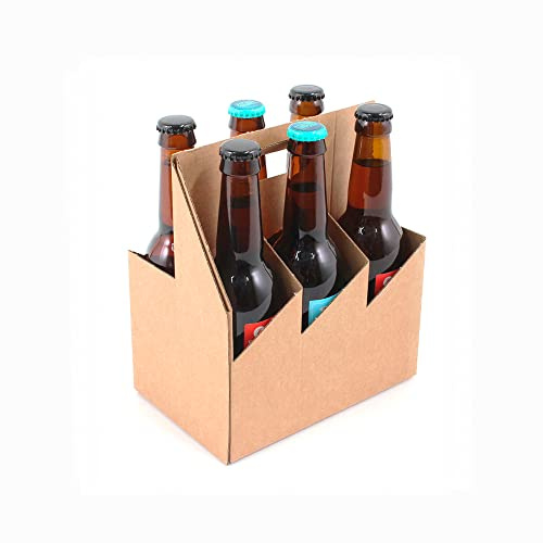 Pack 25 unidades - Caja cartón para 6 botellas de cerveza - color kraf. Portabotellas de cartón. Cesta Cervezas para transportar botellas ideal tamaño 33cl. Cesta resistente