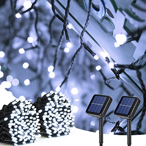 BrizLabs Weihnachtsdeko Lichterkette Solar, 2 Stück 22M 200 LED Solar Außenlichterkette 8 Modi Wetterfest Solarbetriebene Beleuchtung für Außen Garten Terrasse Zaun Haus Hochzeit Party Deko, Kaltweiß